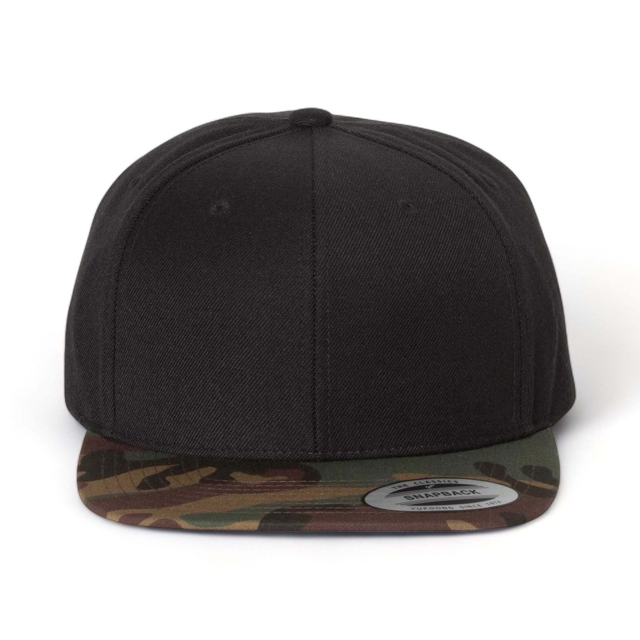 Front view of YP Classics 6089M custom hat in black and camo