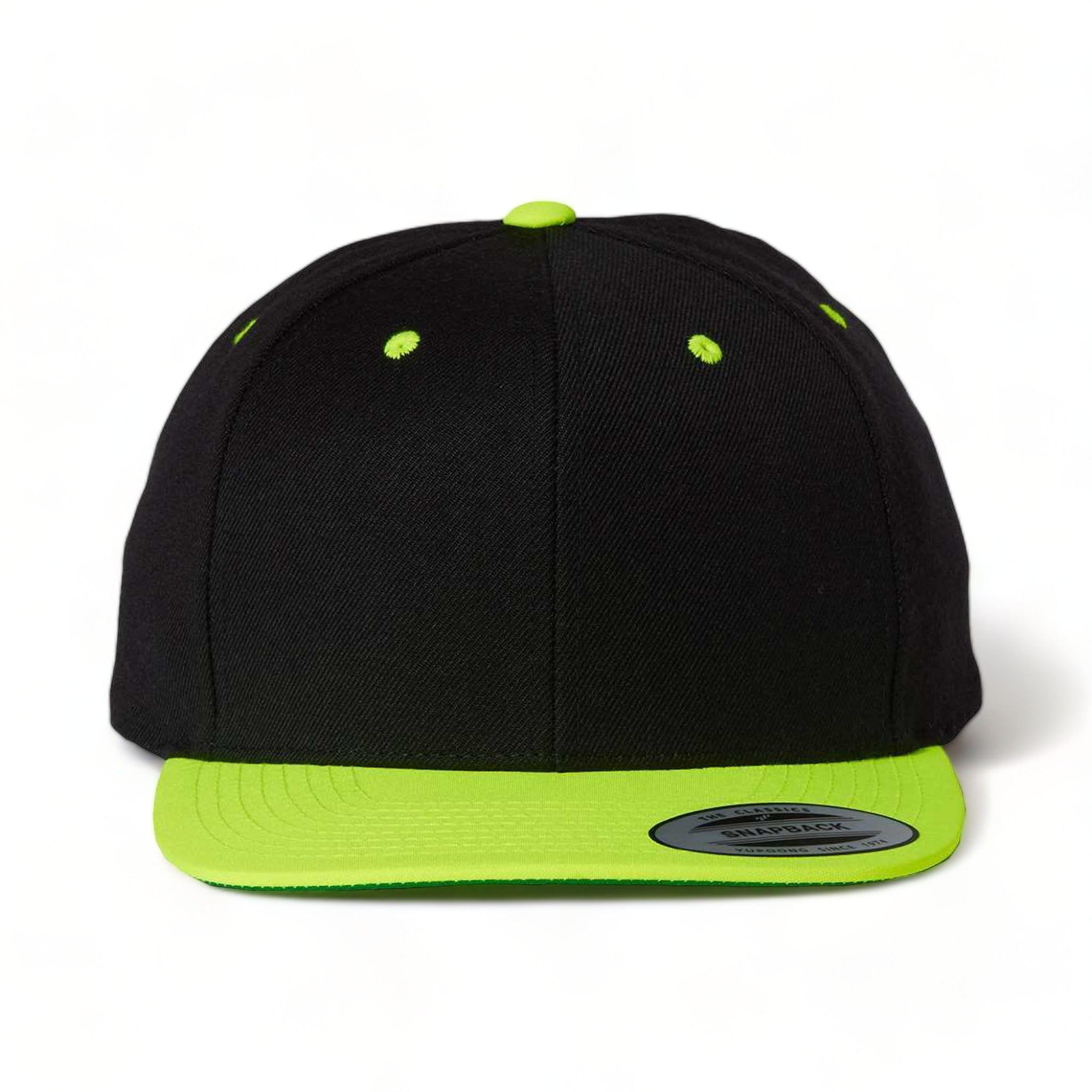 Front view of YP Classics 6089M custom hat in black and neon green