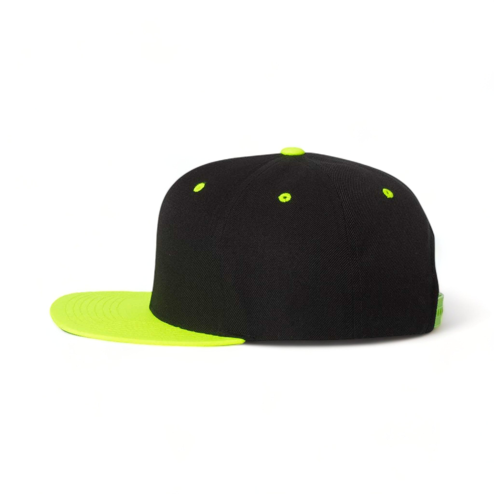 Side view of YP Classics 6089M custom hat in black and neon green
