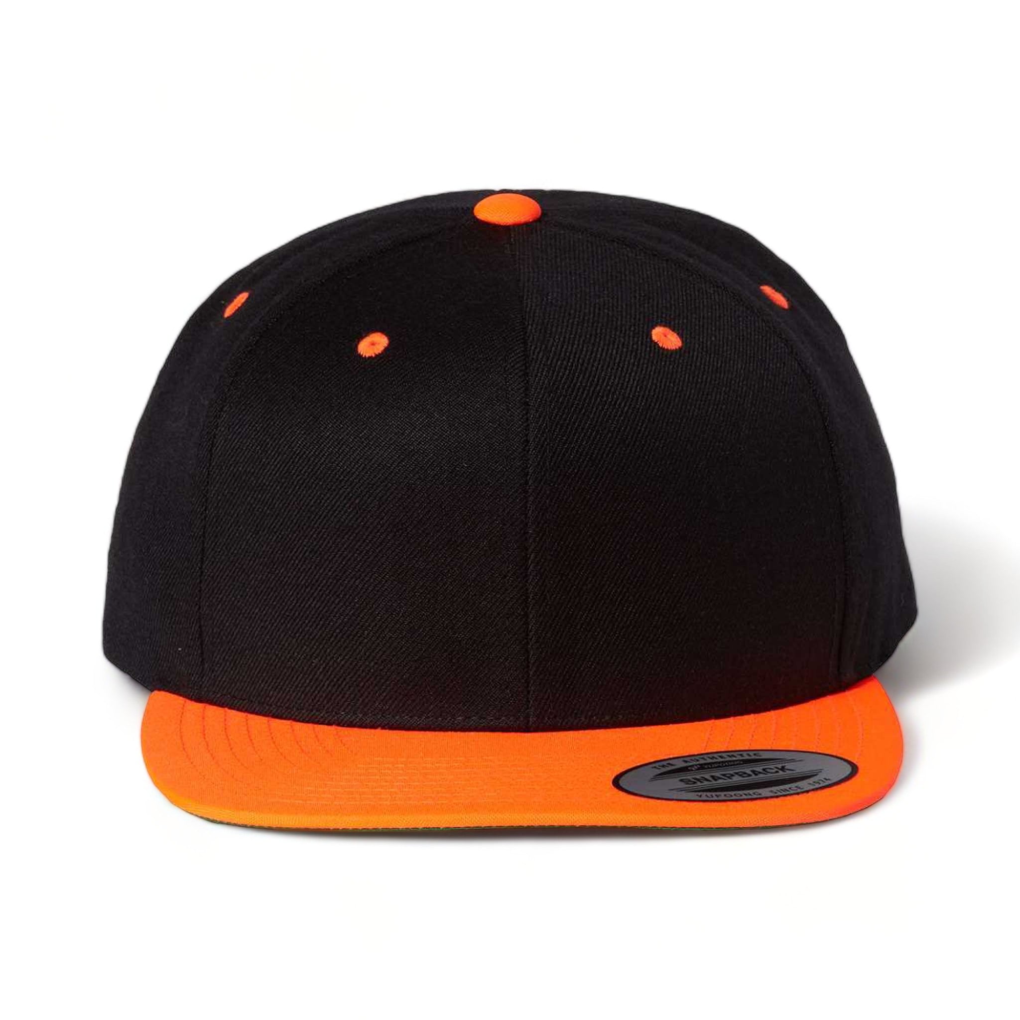 Front view of YP Classics 6089M custom hat in black and neon orange