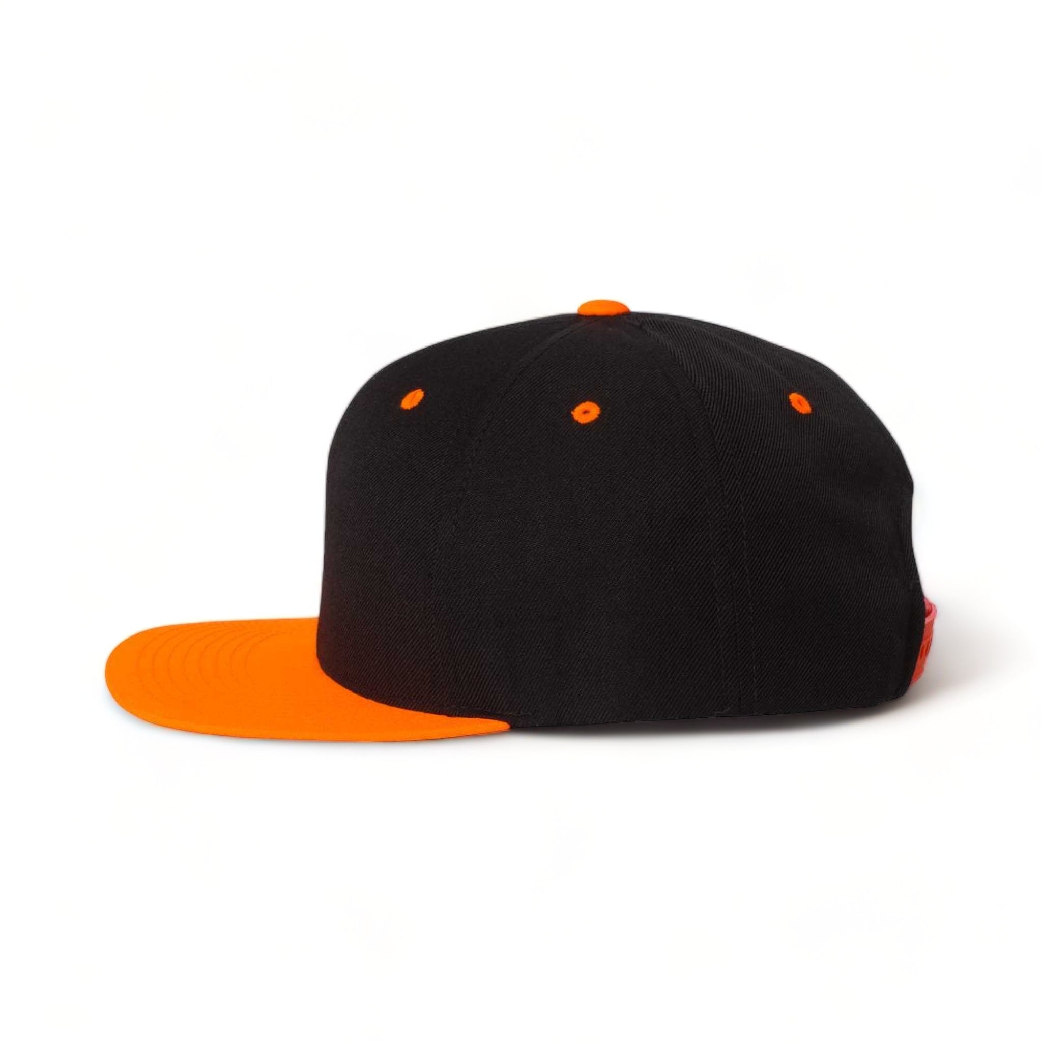 Side view of YP Classics 6089M custom hat in black and neon orange