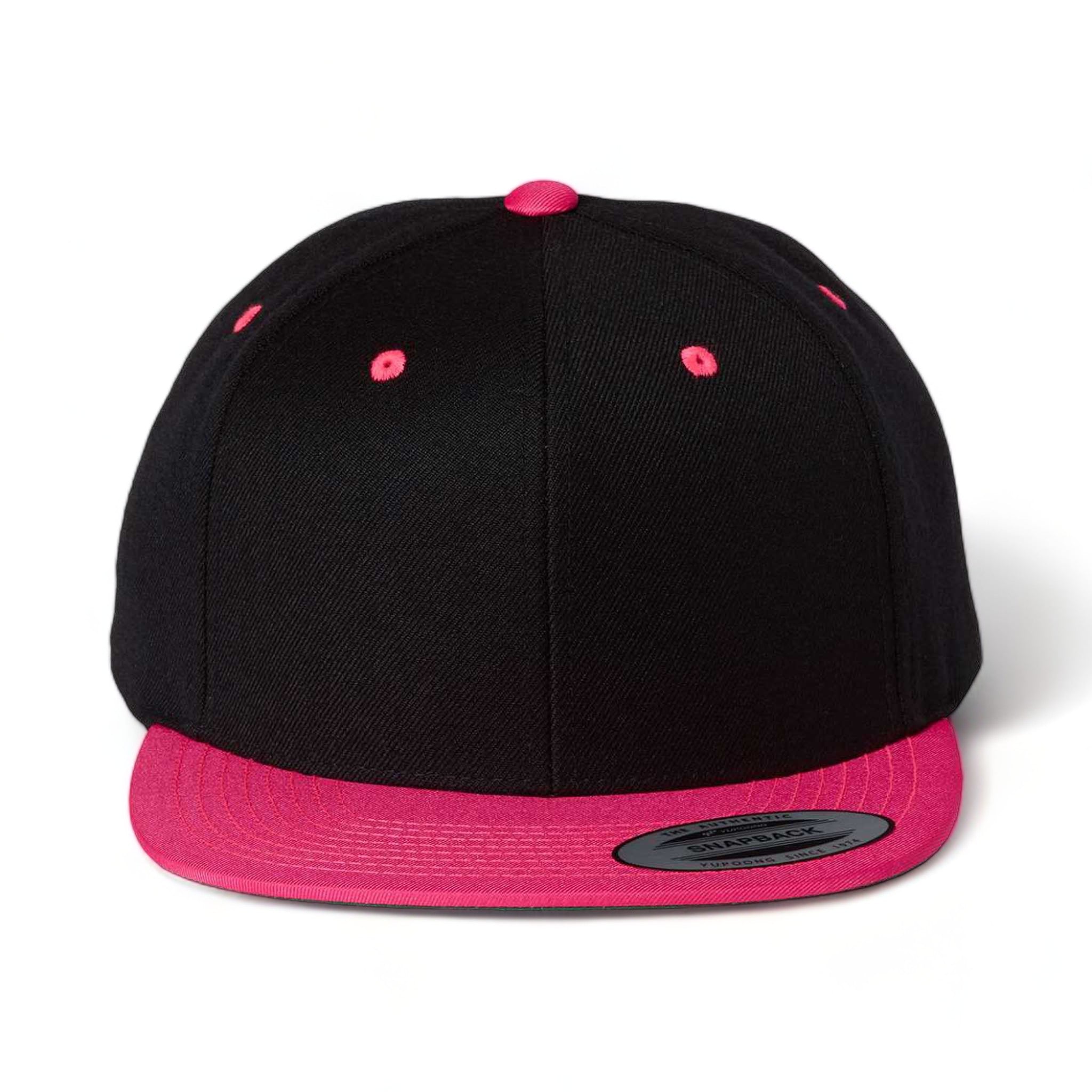 Front view of YP Classics 6089M custom hat in black and neon pink