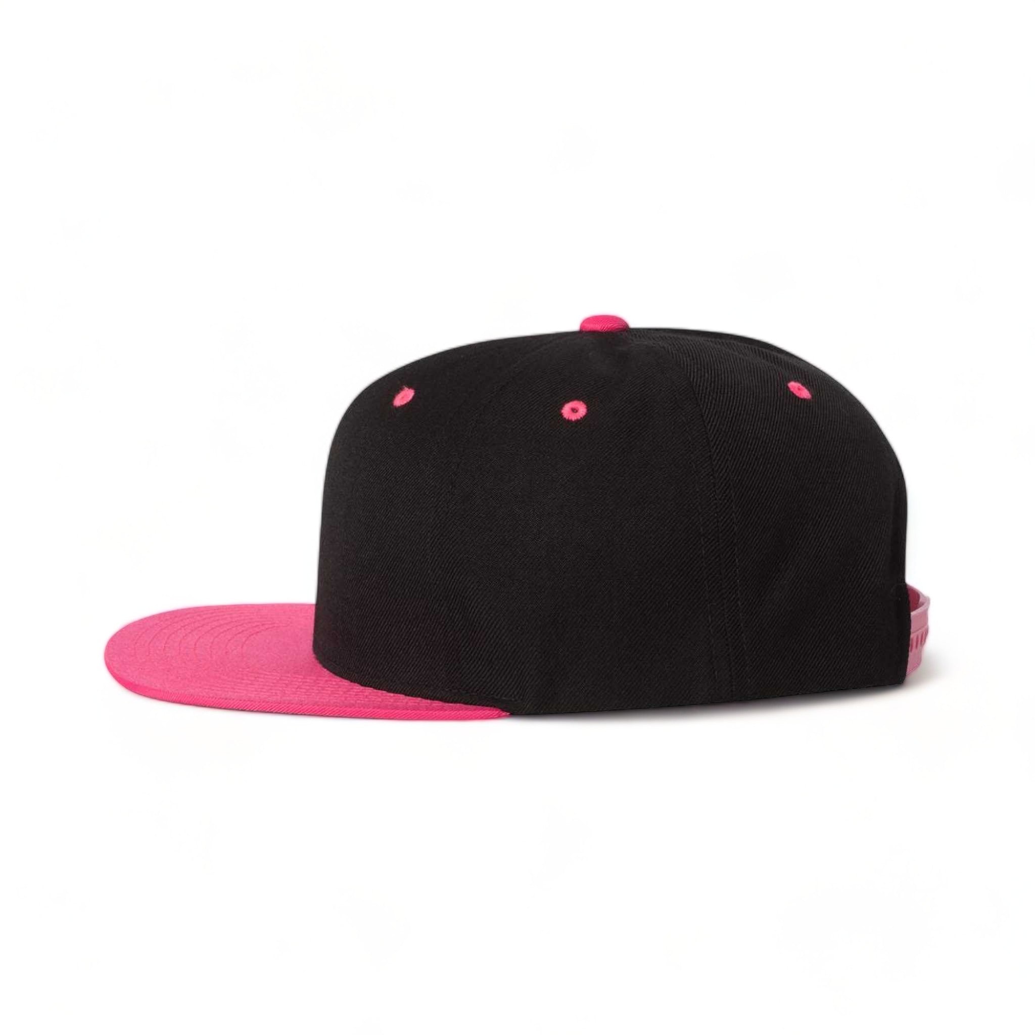 Side view of YP Classics 6089M custom hat in black and neon pink