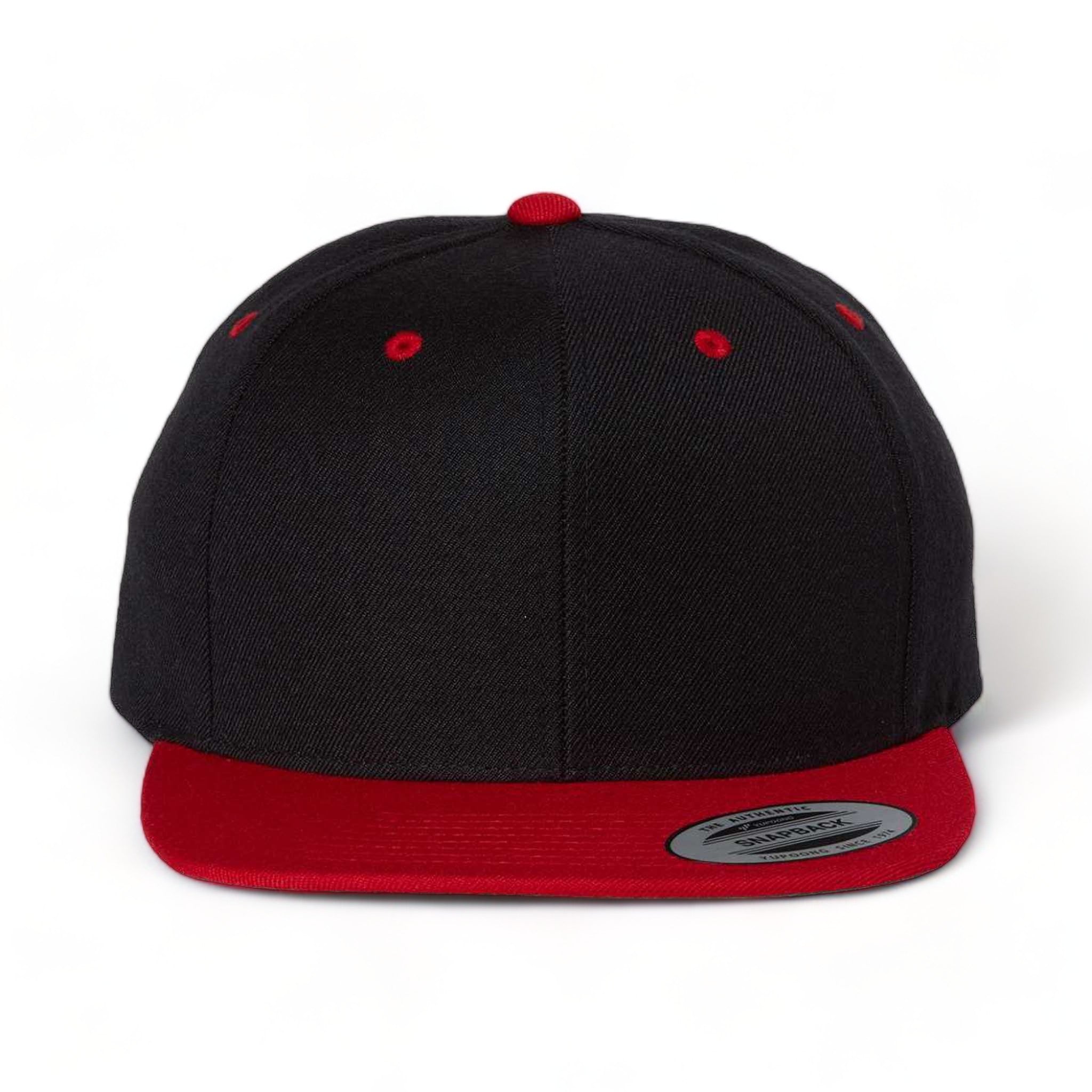 Front view of YP Classics 6089M custom hat in black and red