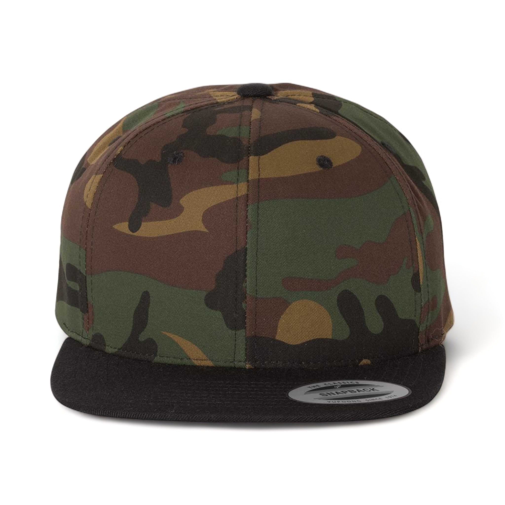 Front view of YP Classics 6089M custom hat in camo and black