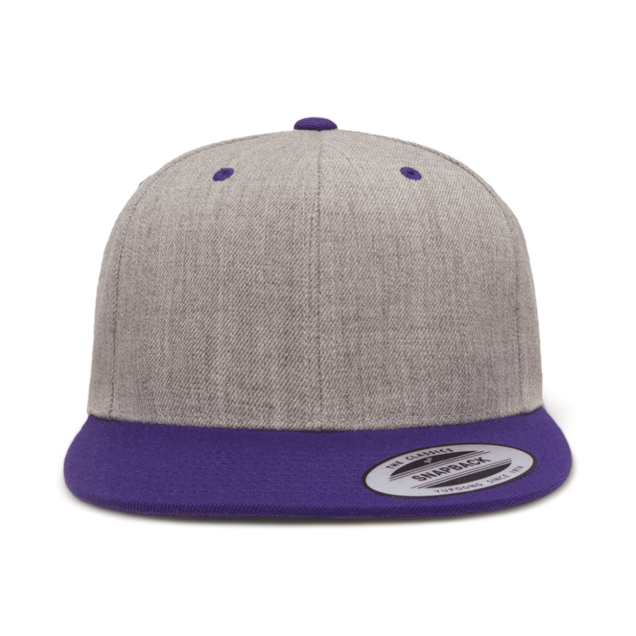 Front view of YP Classics 6089M custom hat in heather grey and purple
