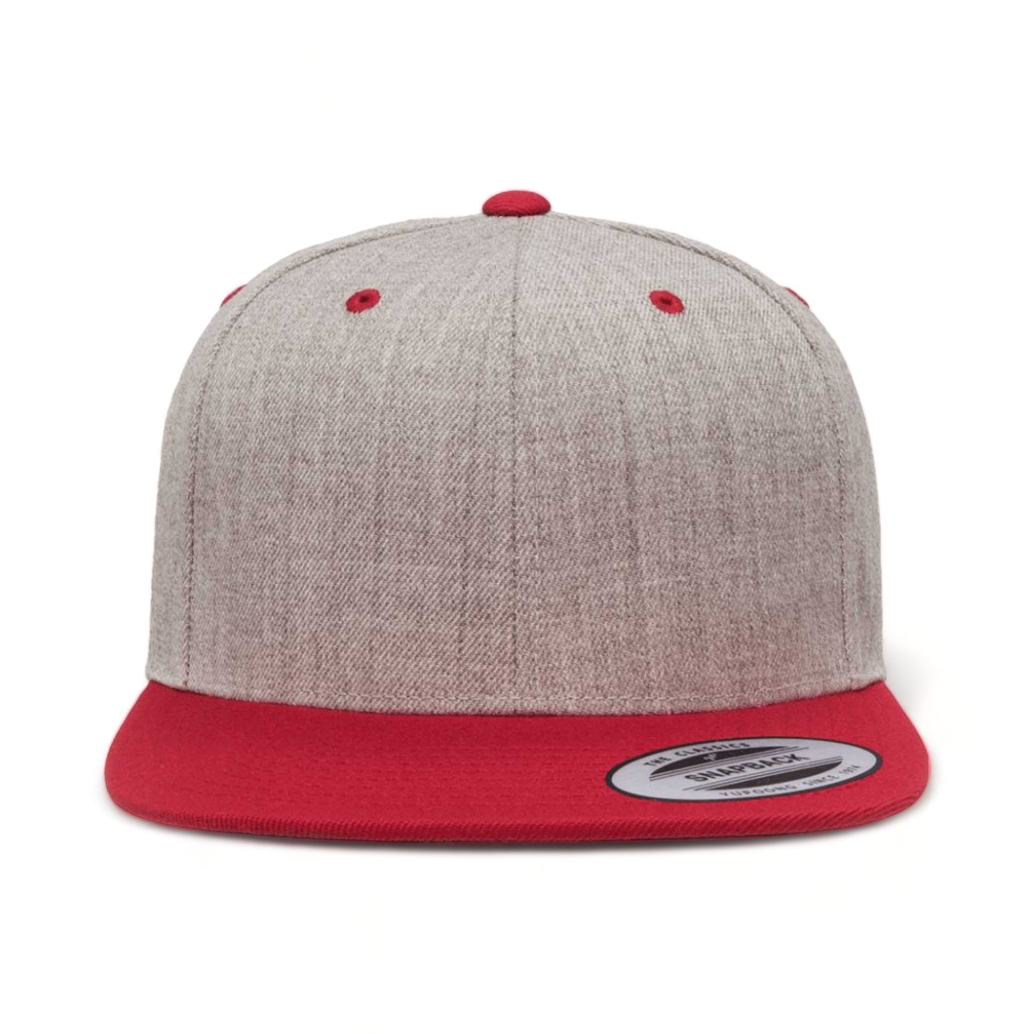 Front view of YP Classics 6089M custom hat in heather grey and red