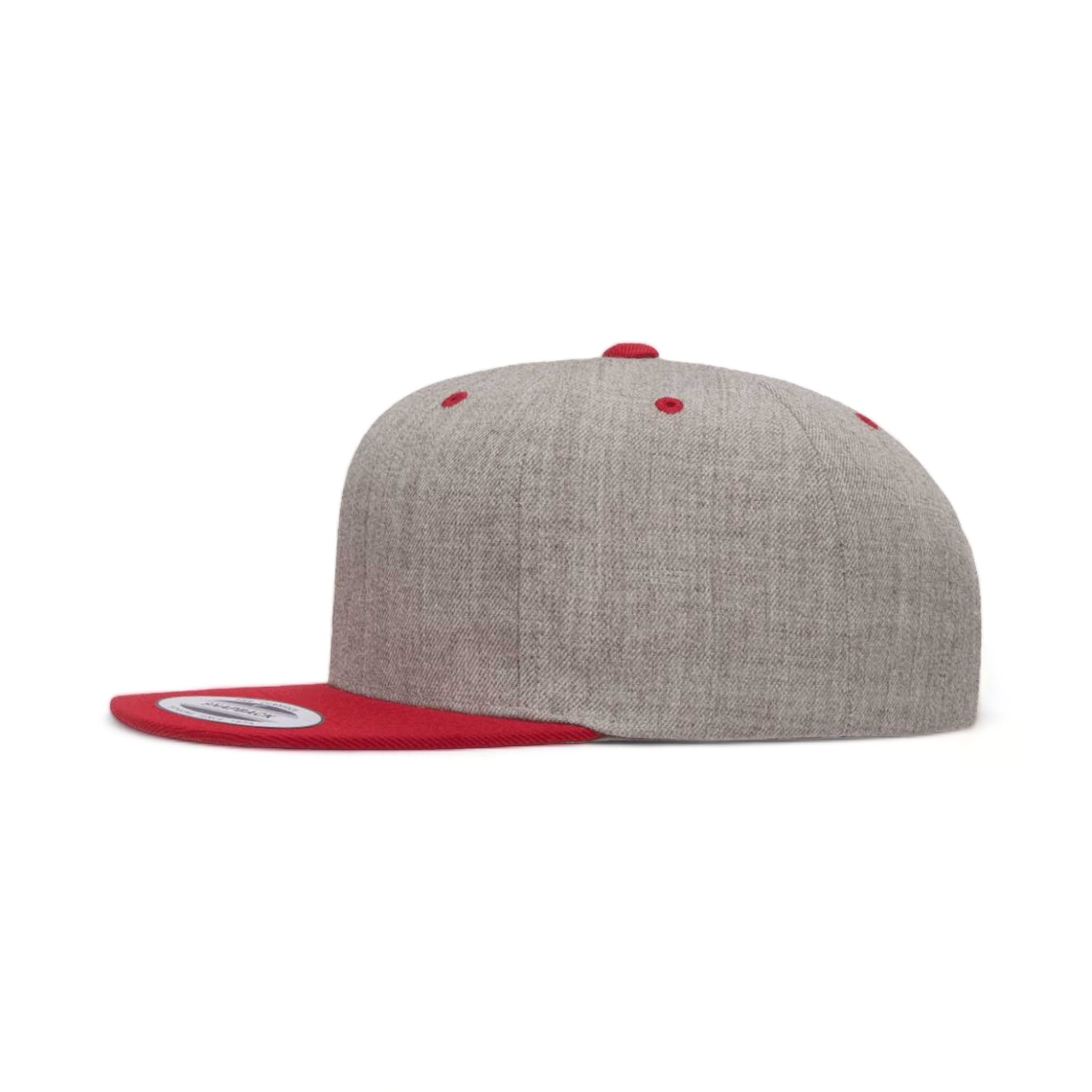 Side view of YP Classics 6089M custom hat in heather grey and red