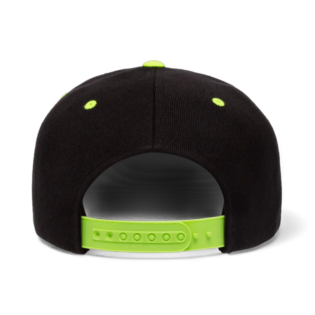 Back view of YP Classics 6089M custom hat in black and neon green
