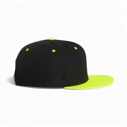 Right side view of YP Classics 6089M custom hat in black and neon green