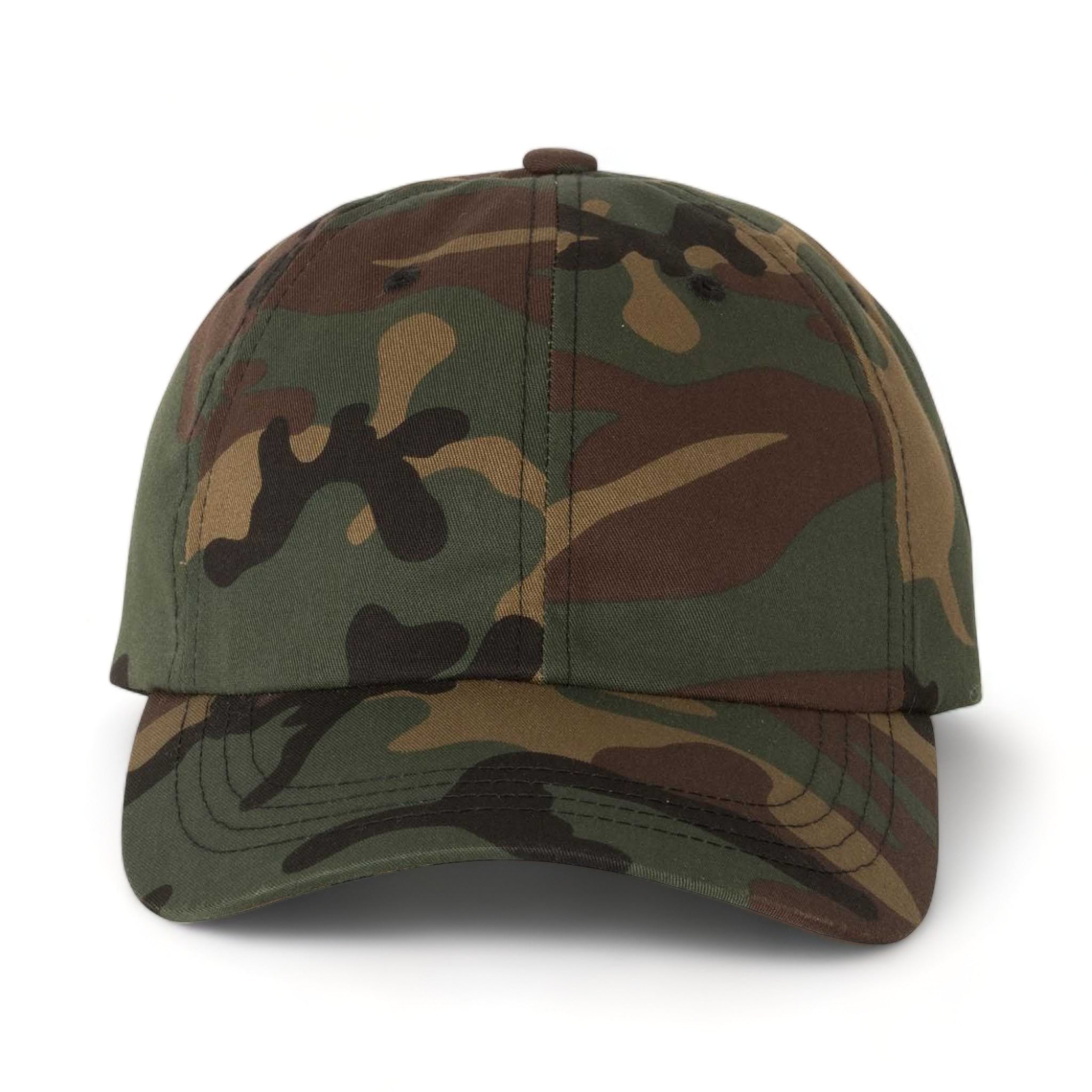 Front view of YP Classics 6245CM custom hat in green camo