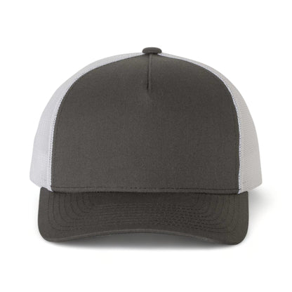 Front view of YP Classics 6506 custom hat in charcoal and white