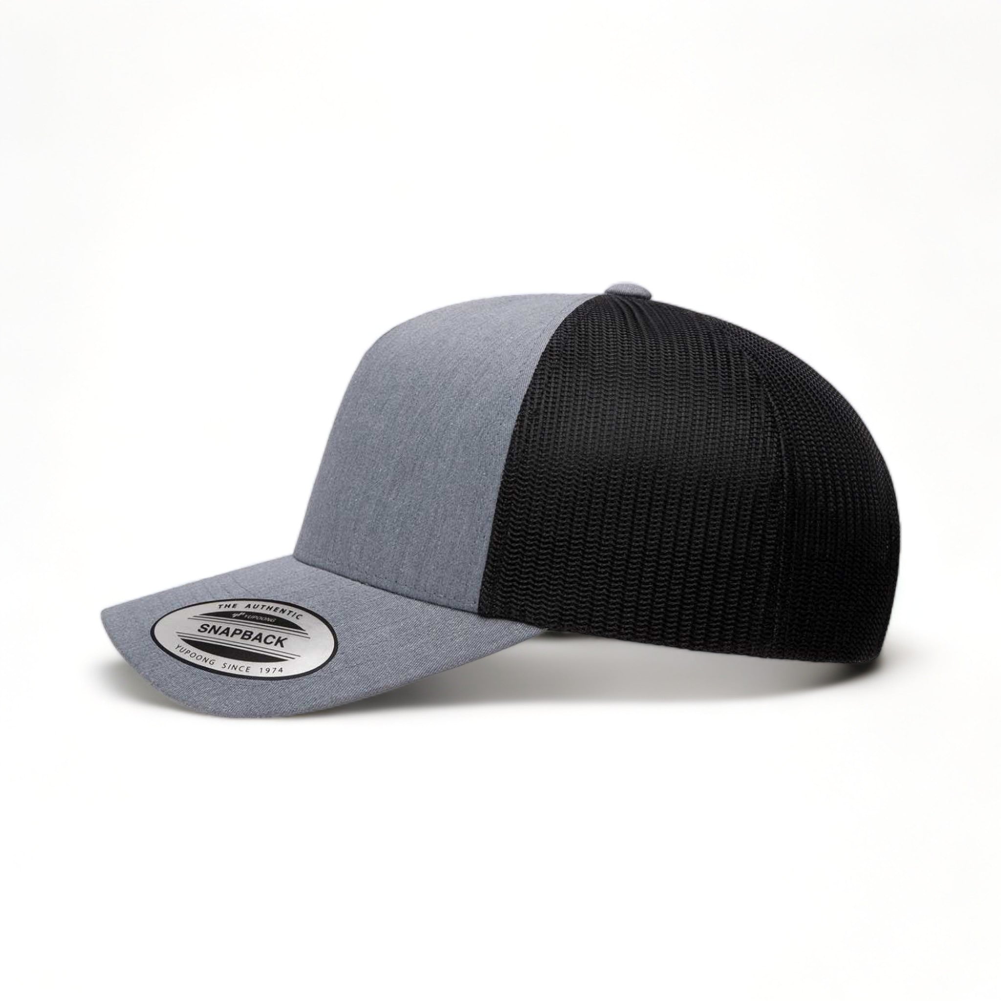 Side view of YP Classics 6506 custom hat in heather and black