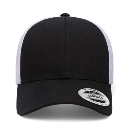 Front view of YP Classics 6601 custom hat in black and white