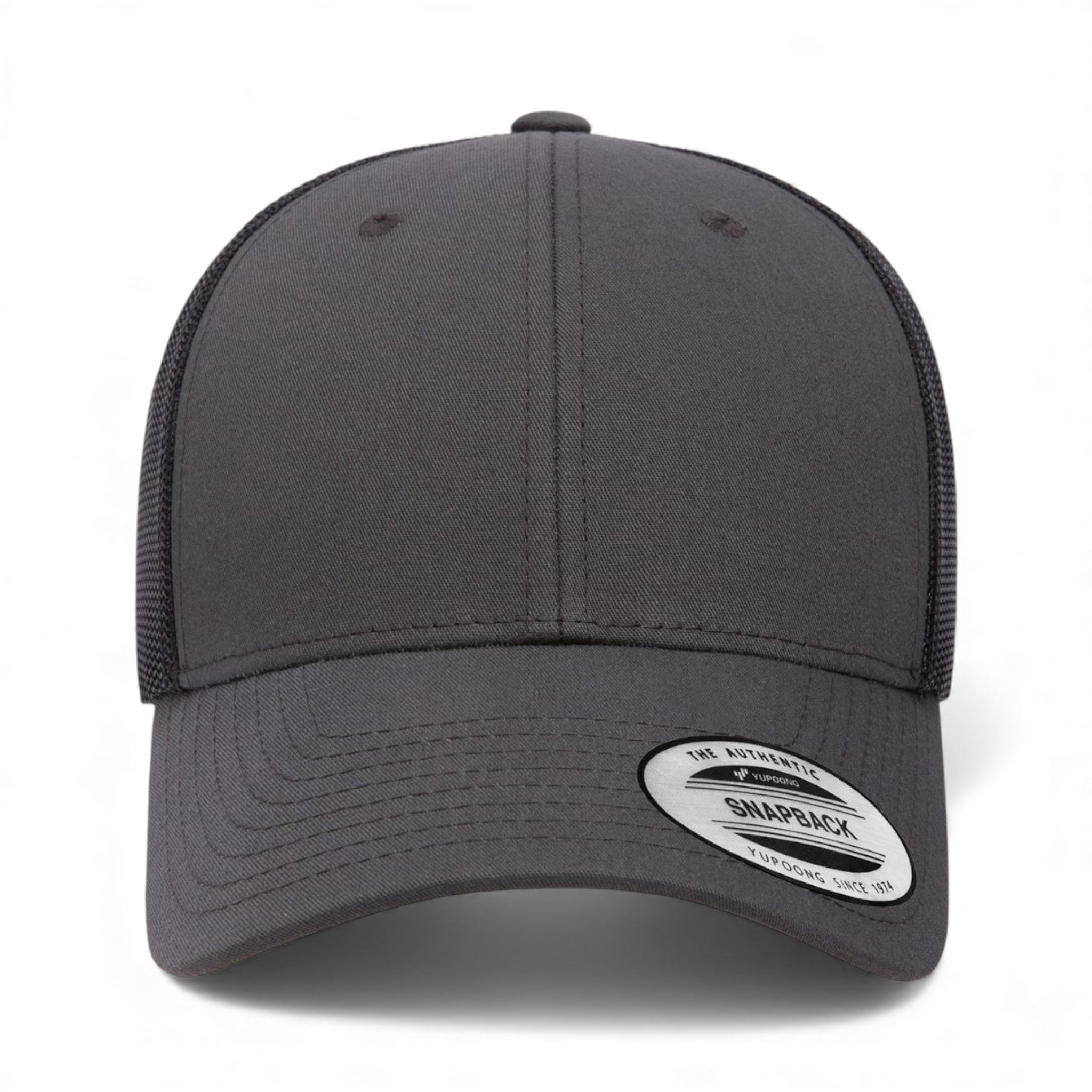 Front view of YP Classics 6601 custom hat in charcoal and black