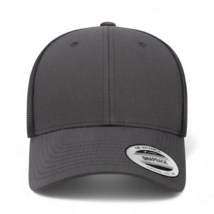 Front view of YP Classics 6601 custom hat in charcoal and black