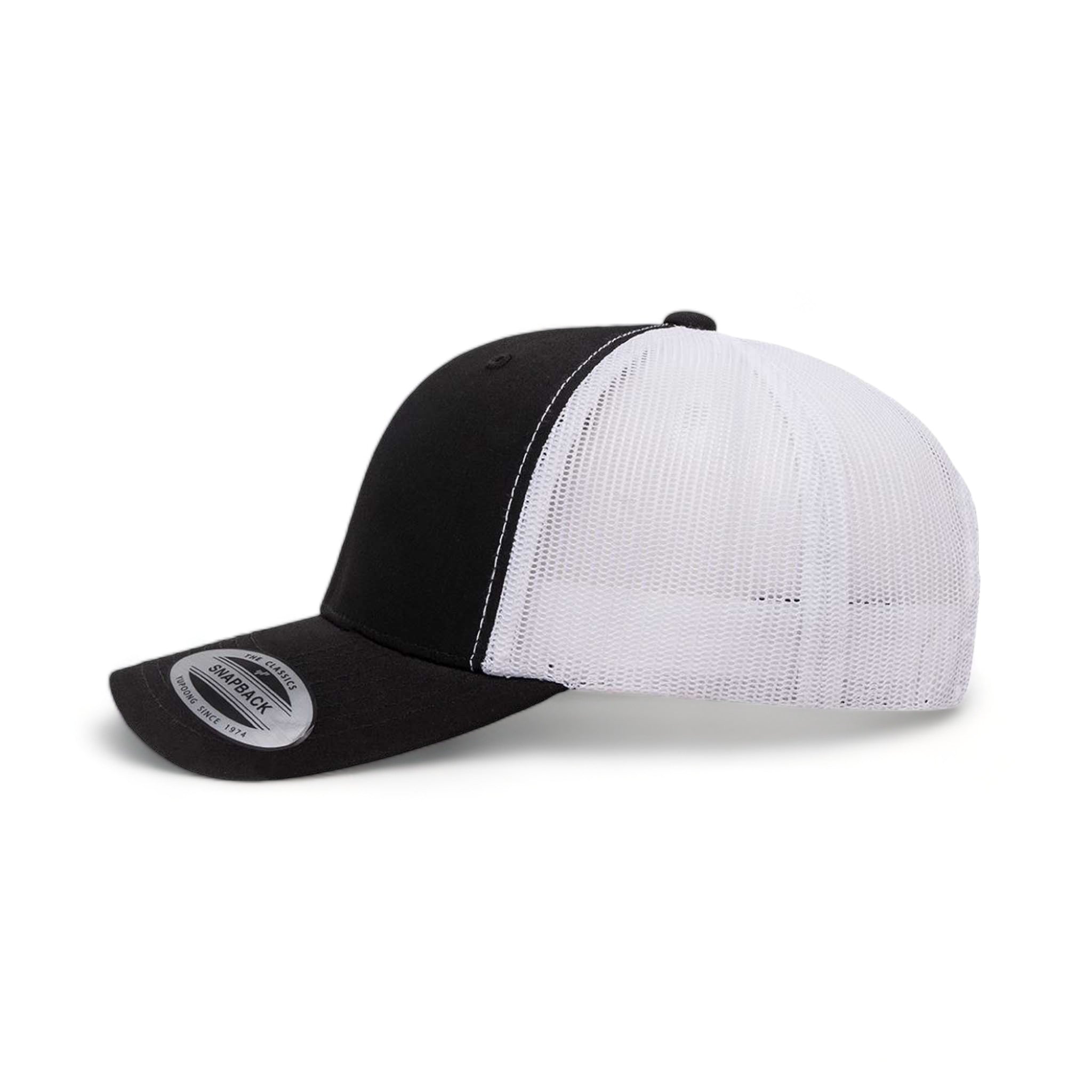 Side view of YP Classics 6606 custom hat in black and white
