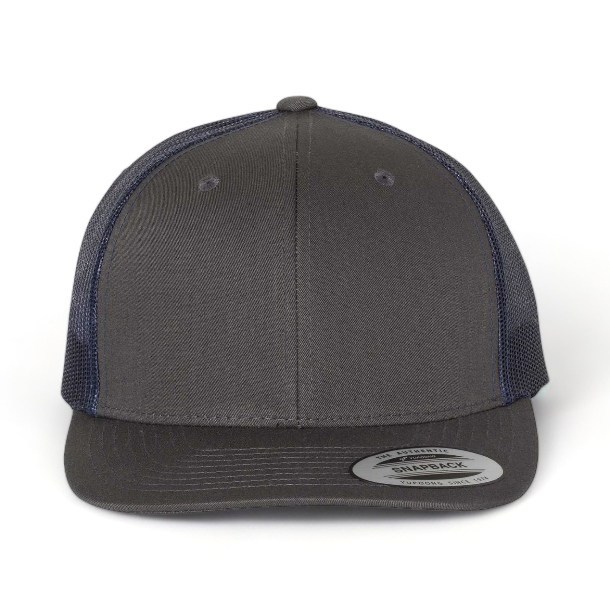 Front view of YP Classics 6606 custom hat in charcoal and navy