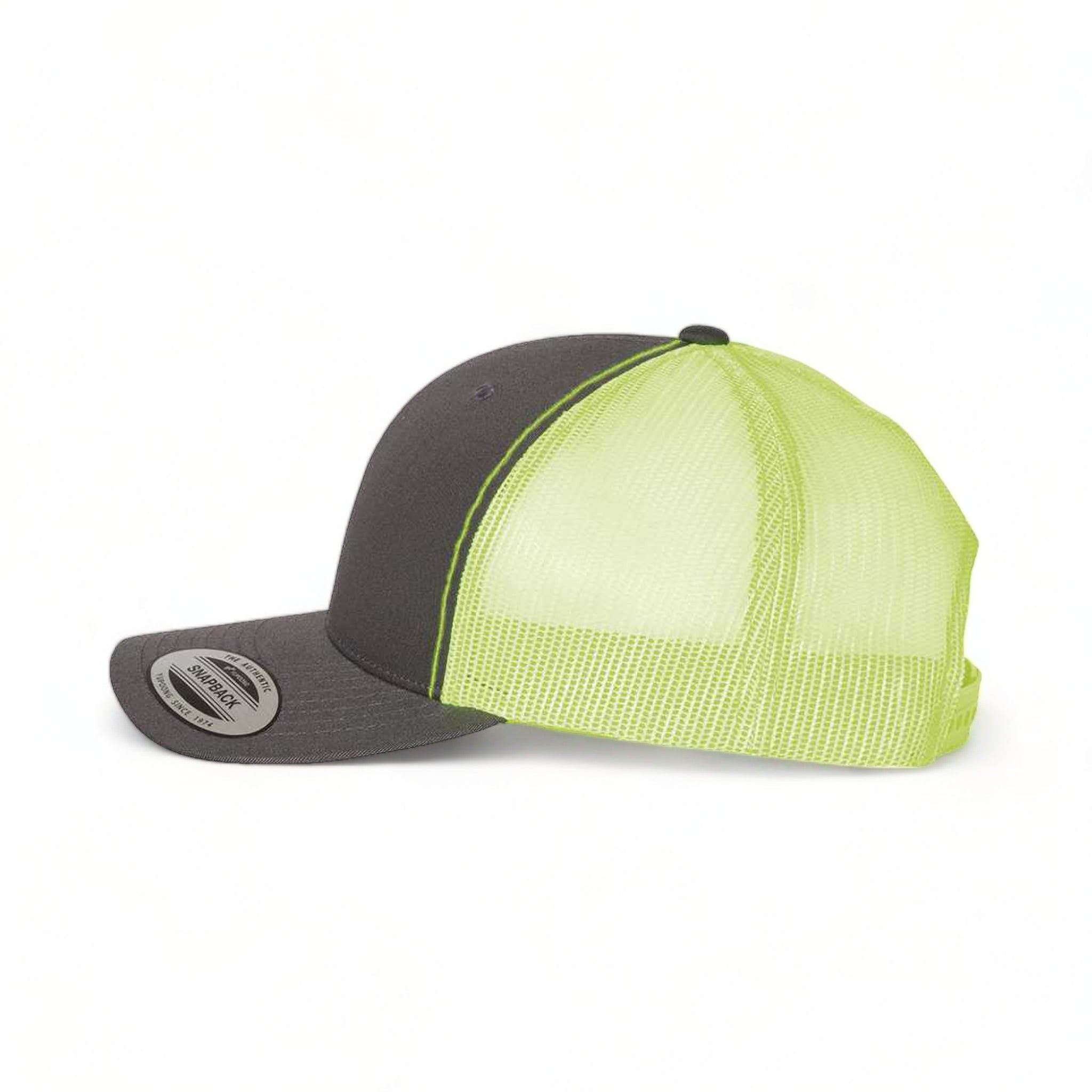 Side view of YP Classics 6606 custom hat in charcoal and neon green