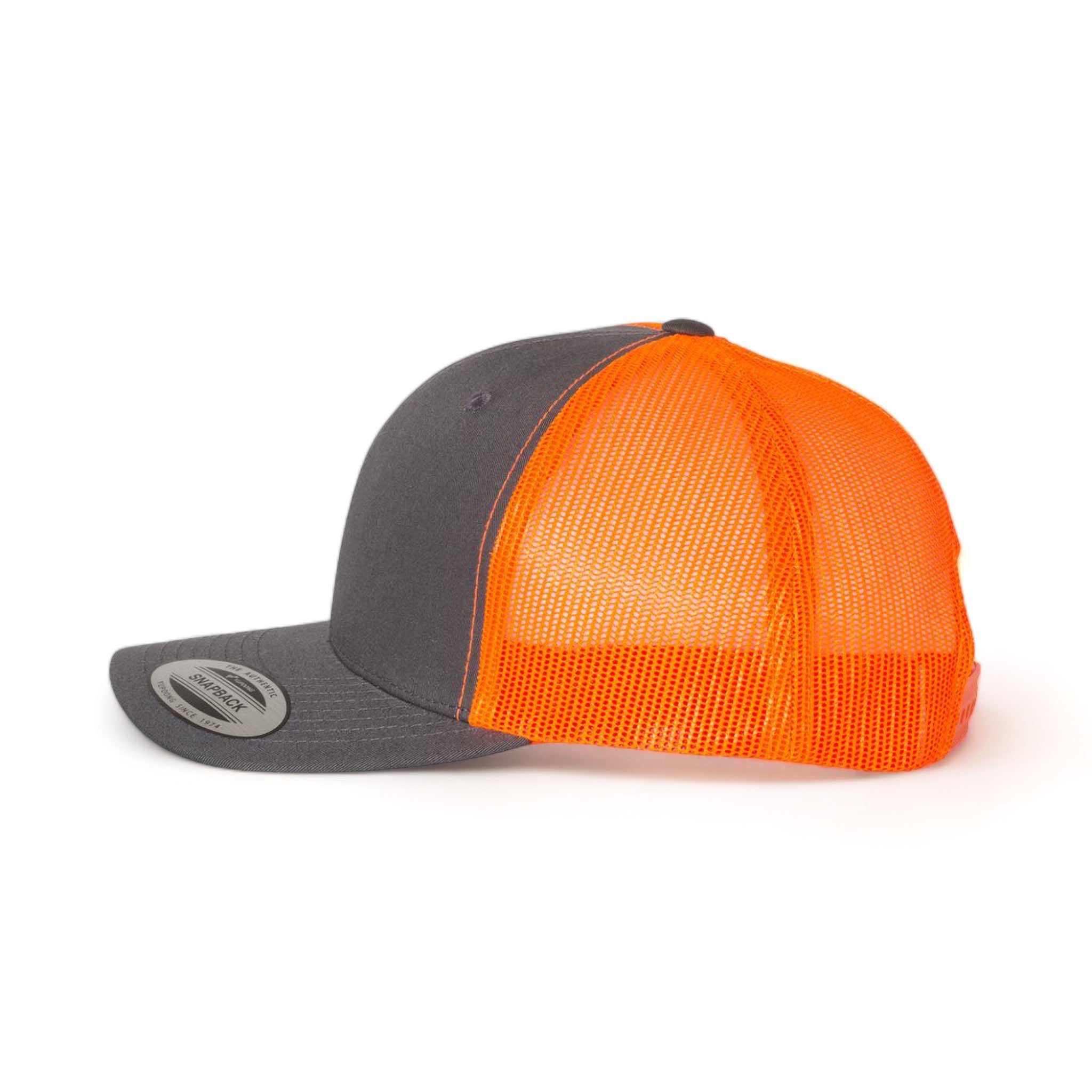 Side view of YP Classics 6606 custom hat in charcoal and neon orange