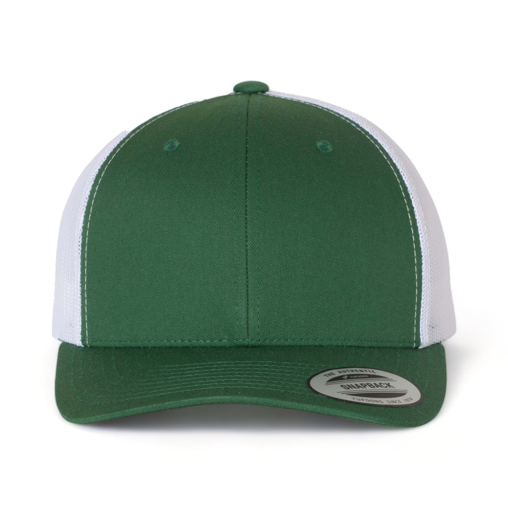 Front view of YP Classics 6606 custom hat in evergreen and white