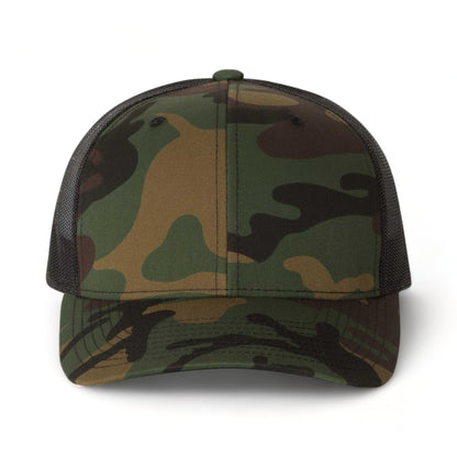 Front view of YP Classics 6606 custom hat in green camo and black