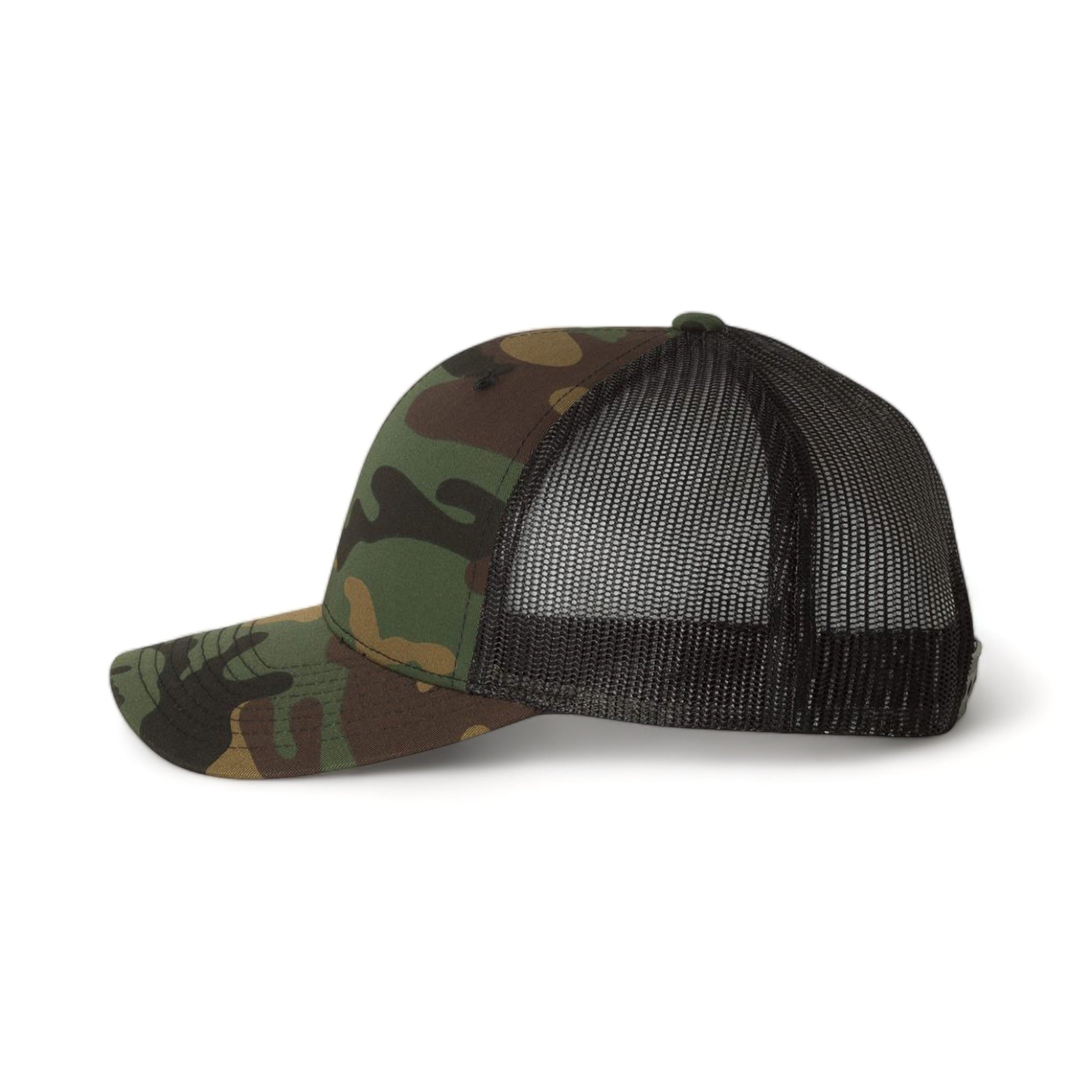 Side view of YP Classics 6606 custom hat in green camo and black
