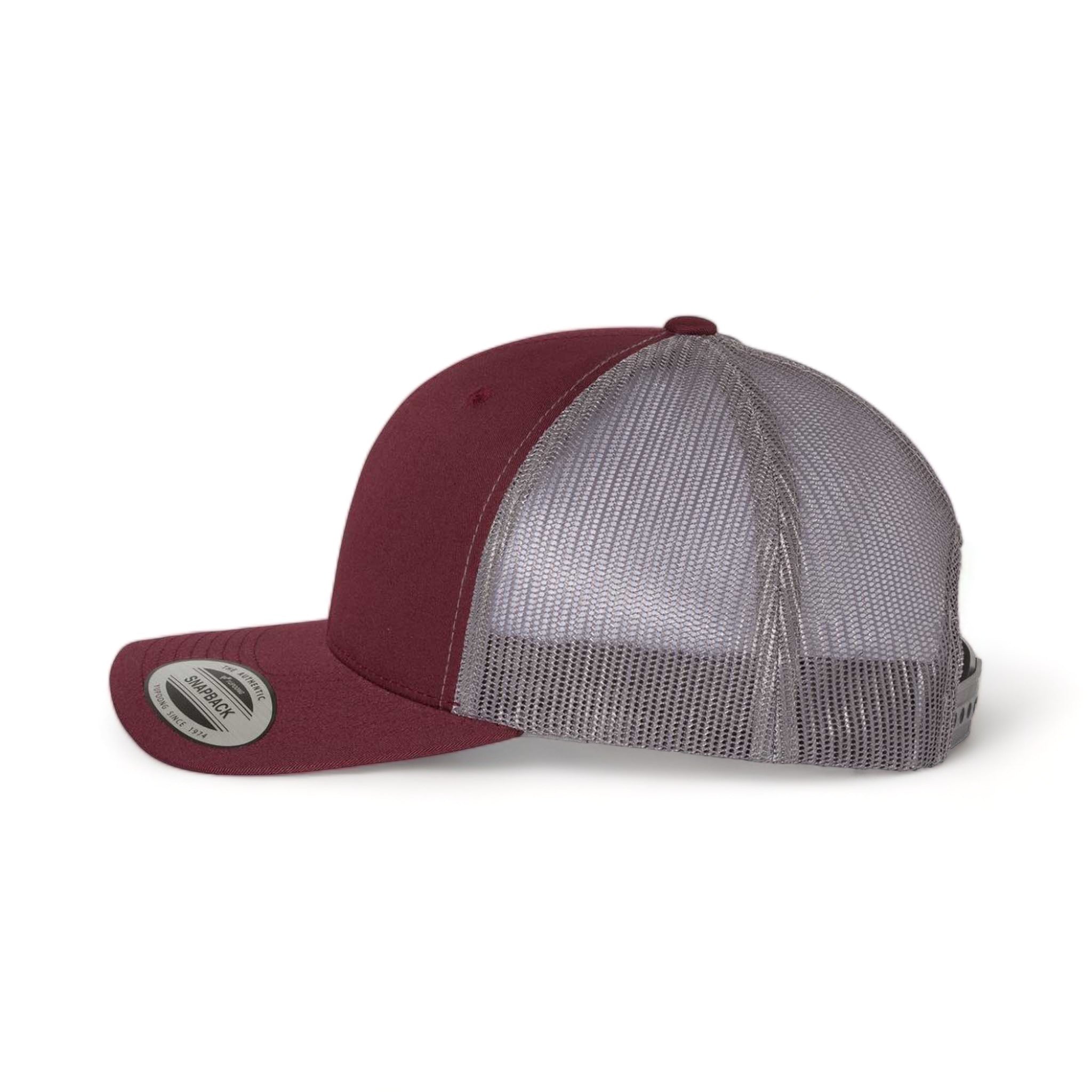 Side view of YP Classics 6606 custom hat in maroon and grey