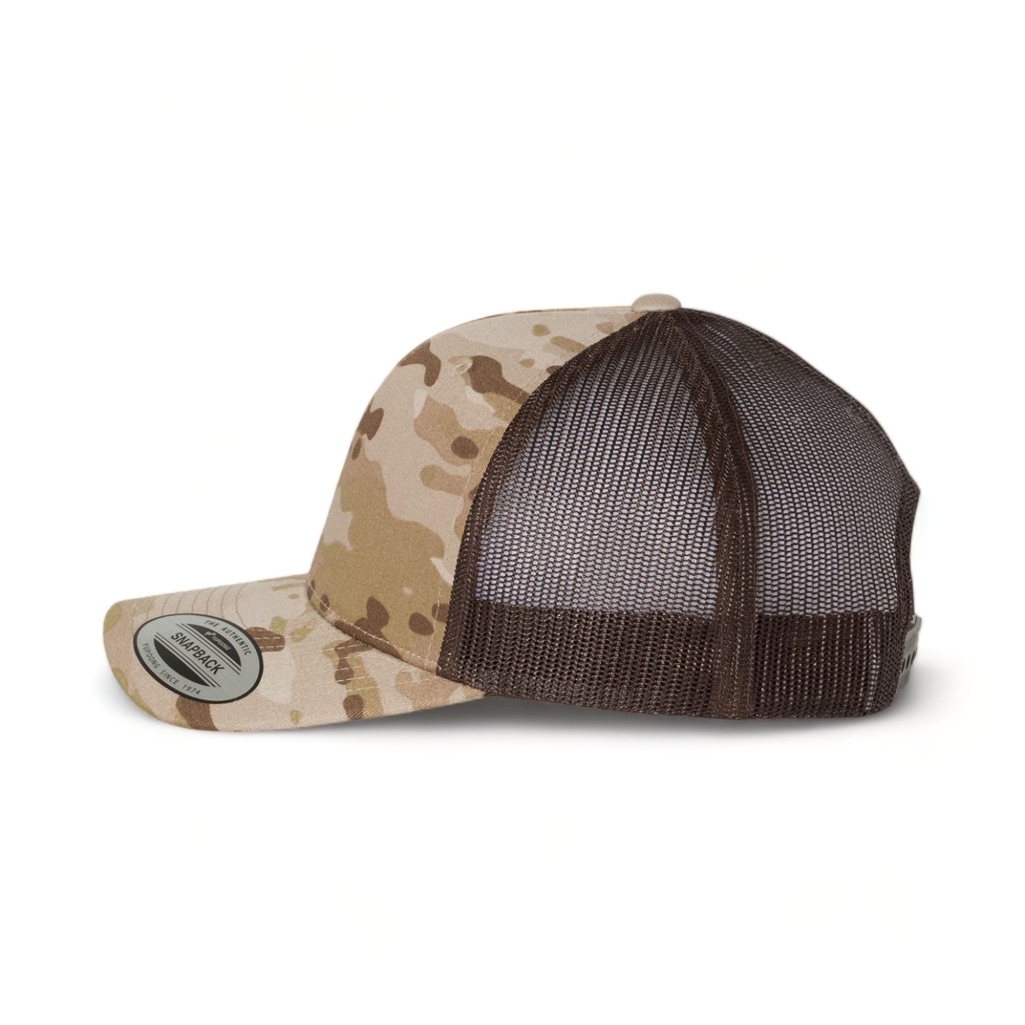 Side view of YP Classics 6606 custom hat in multicam arid and brown