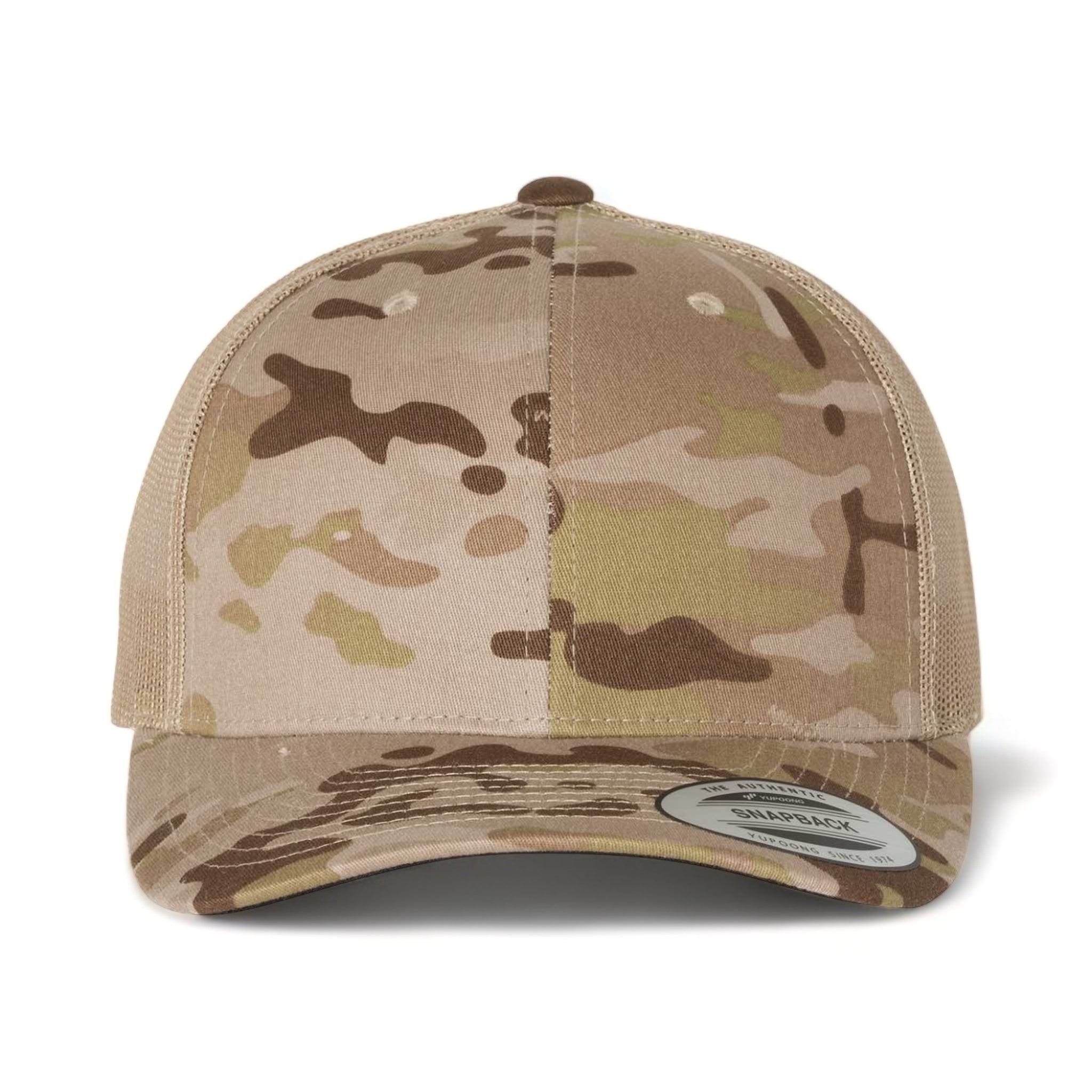 Front view of YP Classics 6606 custom hat in multicam arid and tan