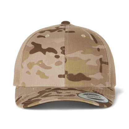 Front view of YP Classics 6606 custom hat in multicam arid and tan