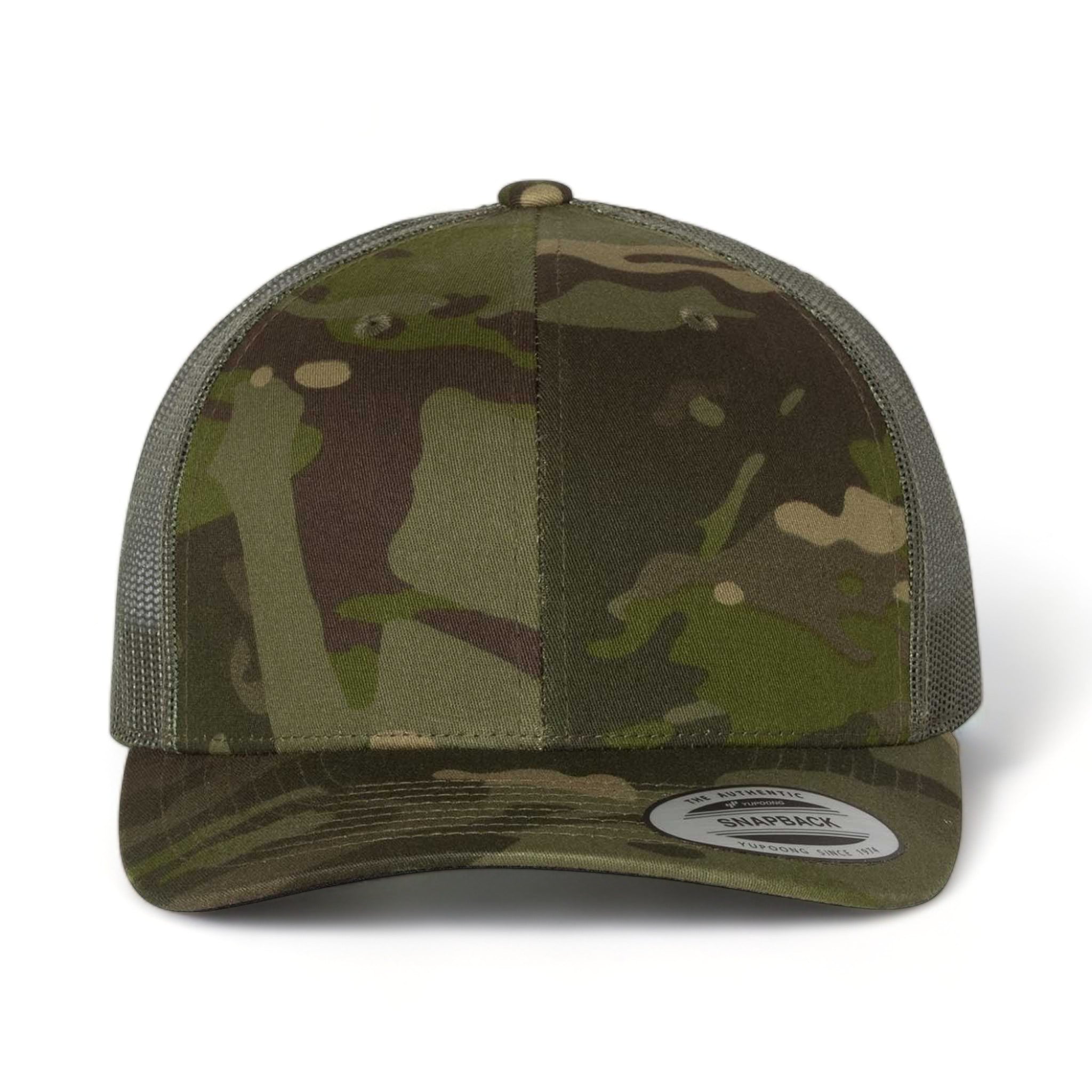 Front view of YP Classics 6606 custom hat in multicam tropic and green