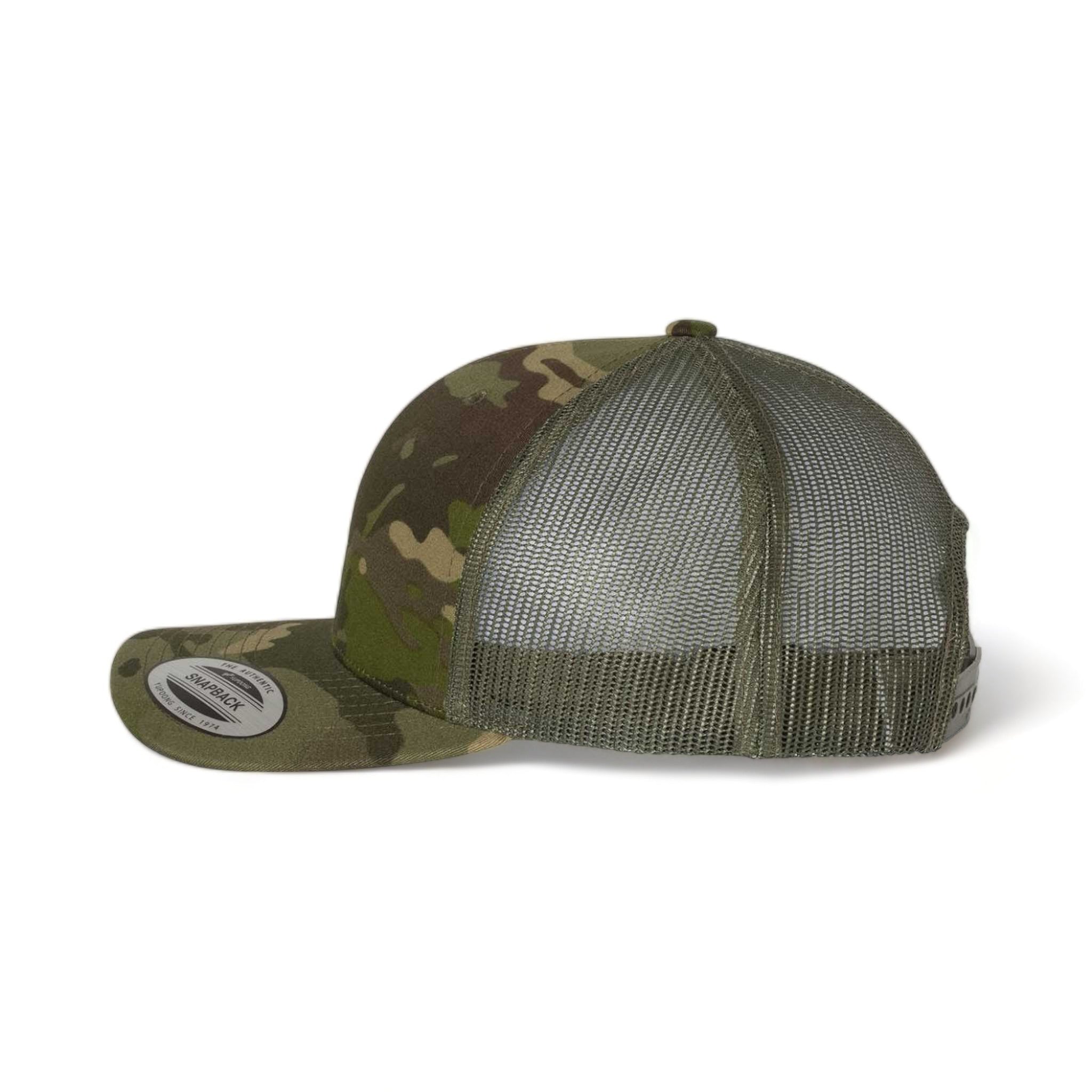 Side view of YP Classics 6606 custom hat in multicam tropic and green