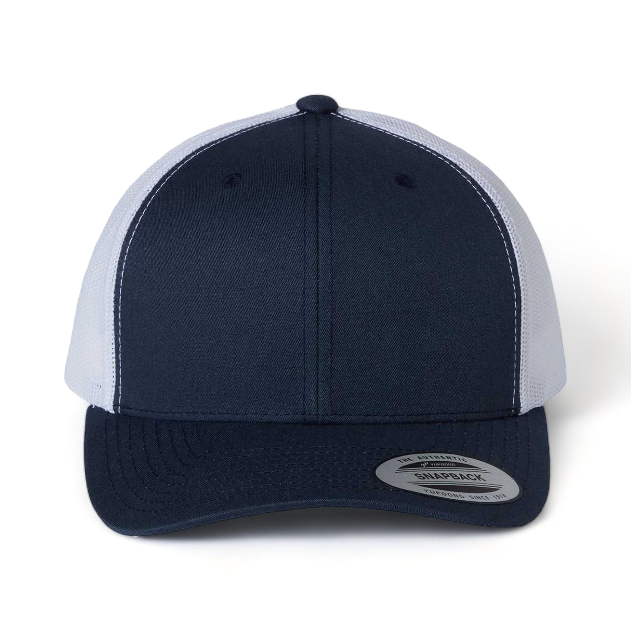 Front view of YP Classics 6606 custom hat in navy and white