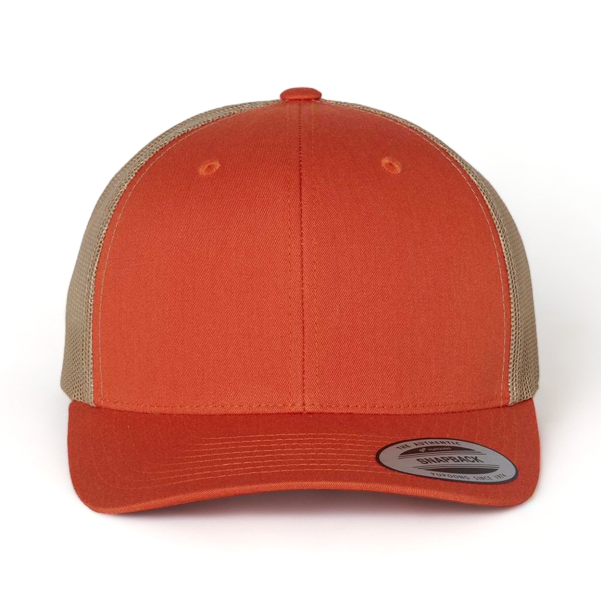 Front view of YP Classics 6606 custom hat in rustic orange and khaki
