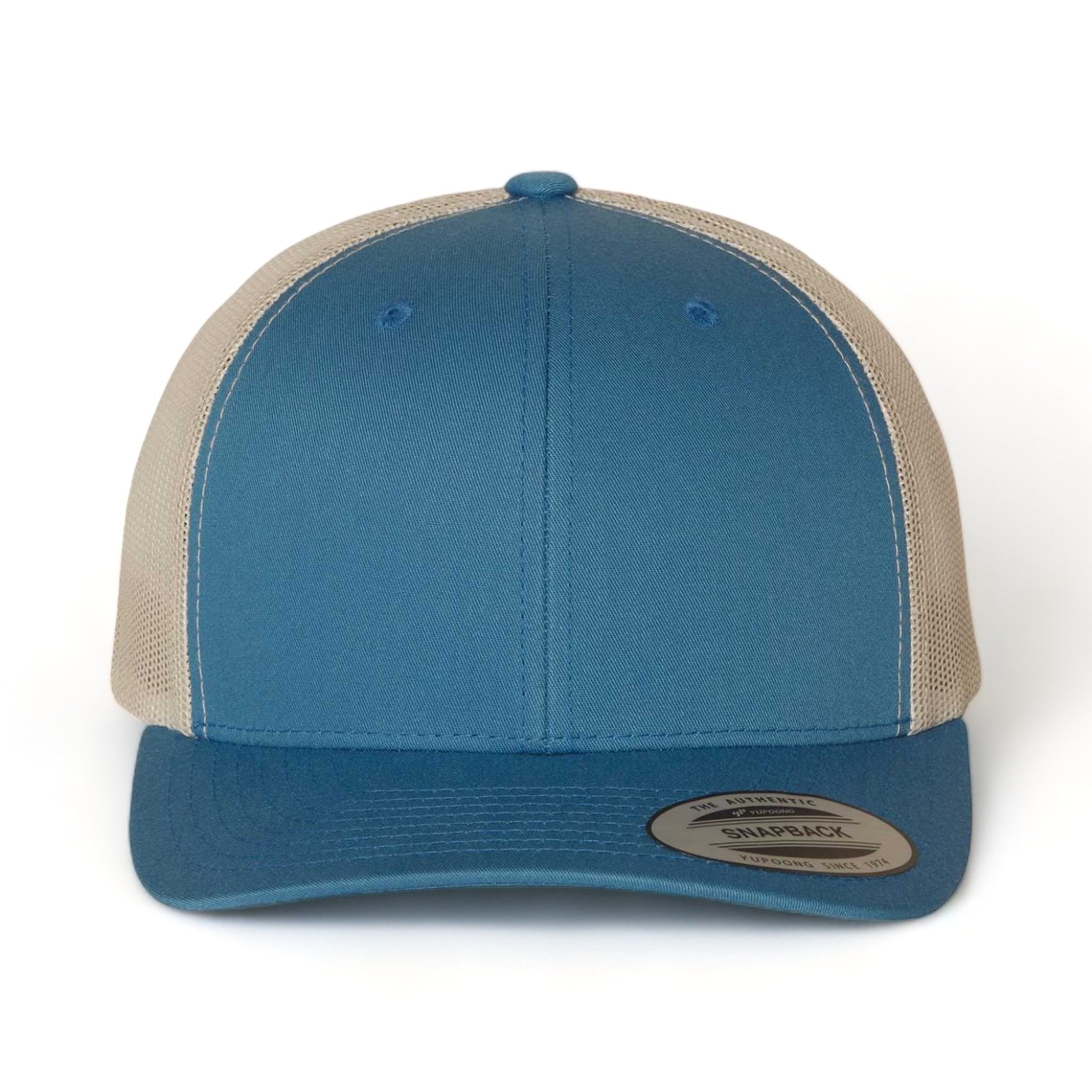 Front view of YP Classics 6606 custom hat in steel blue and silver
