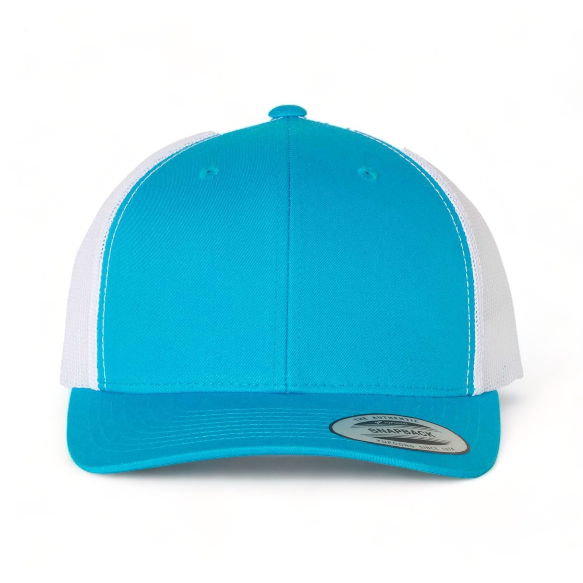 Front view of YP Classics 6606 custom hat in turquoise and white