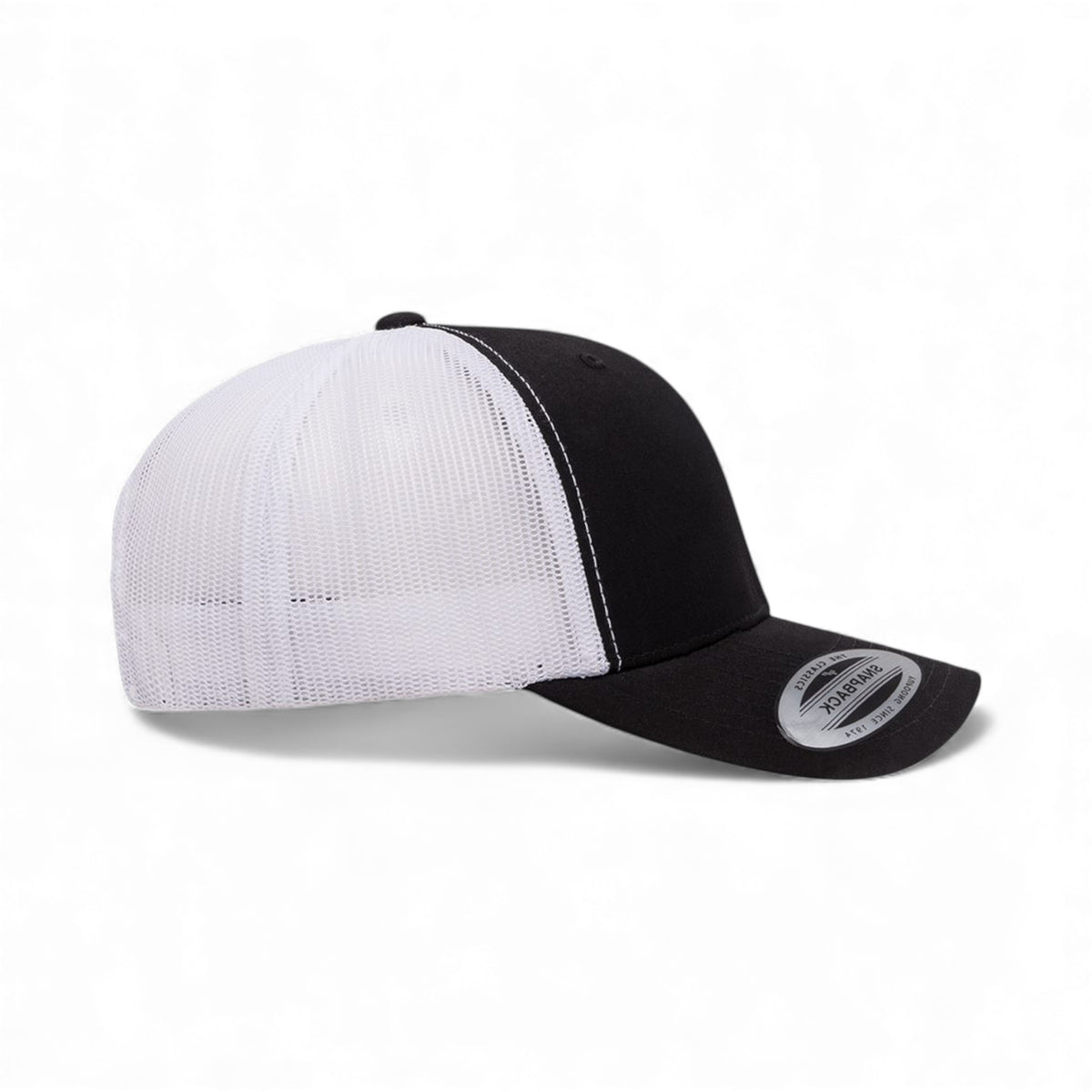 Right side view of YP Classics 6606 custom hat in black and white