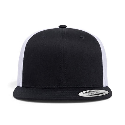 Front view of YP Classics 6609 custom hat in black and white