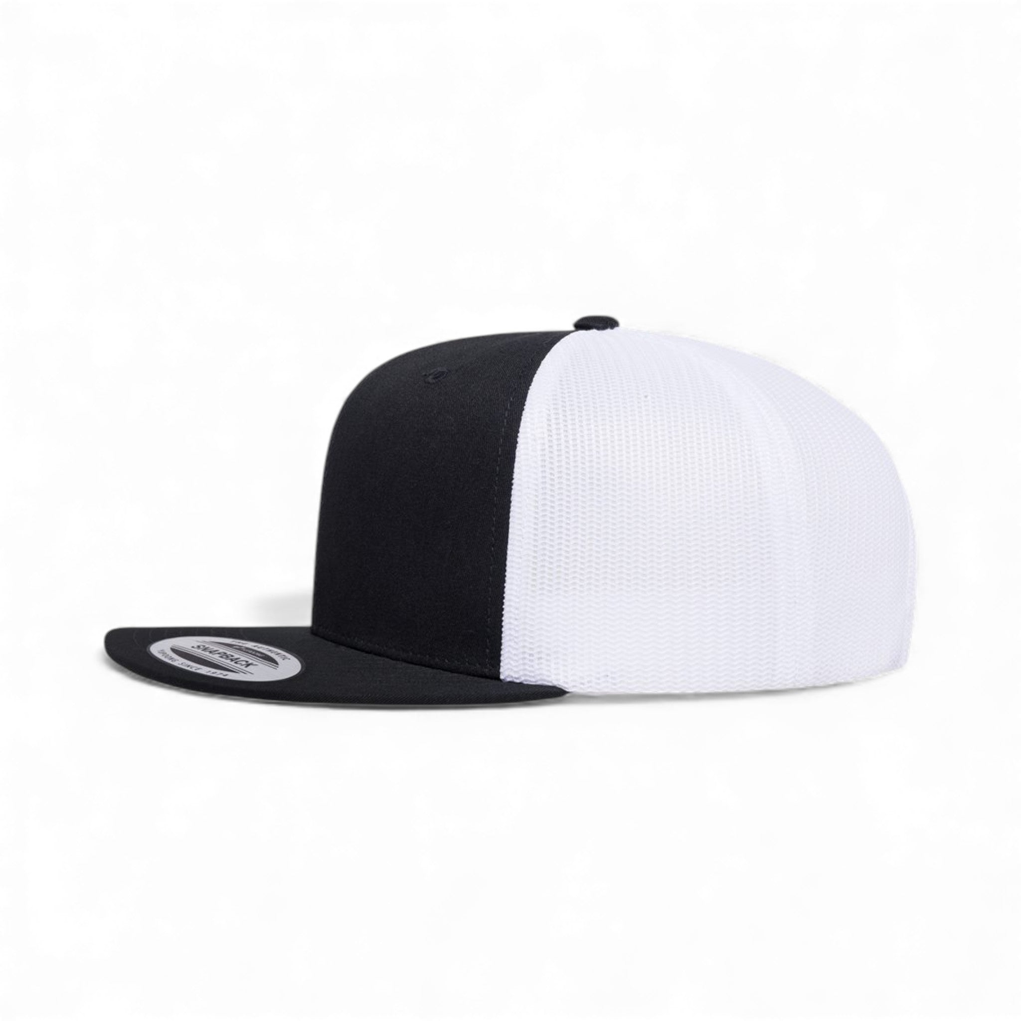 Left side view of YP Classics 6609 custom hat in black and white
