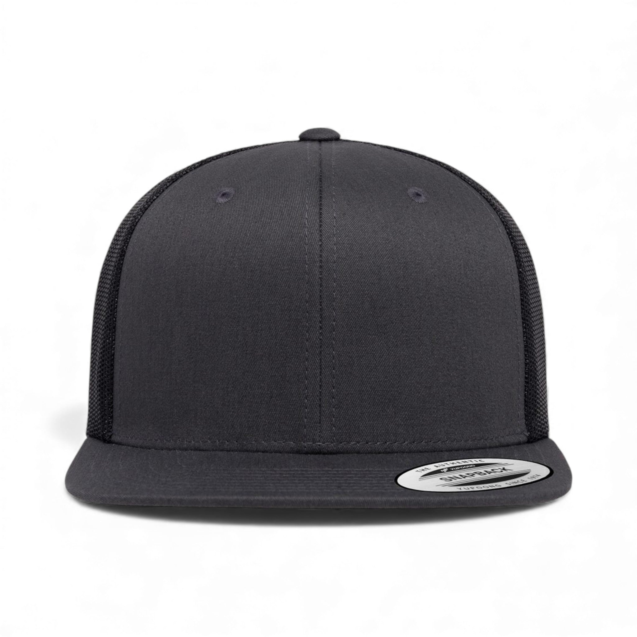 Front view of YP Classics 6609 custom hat in charcoal and black